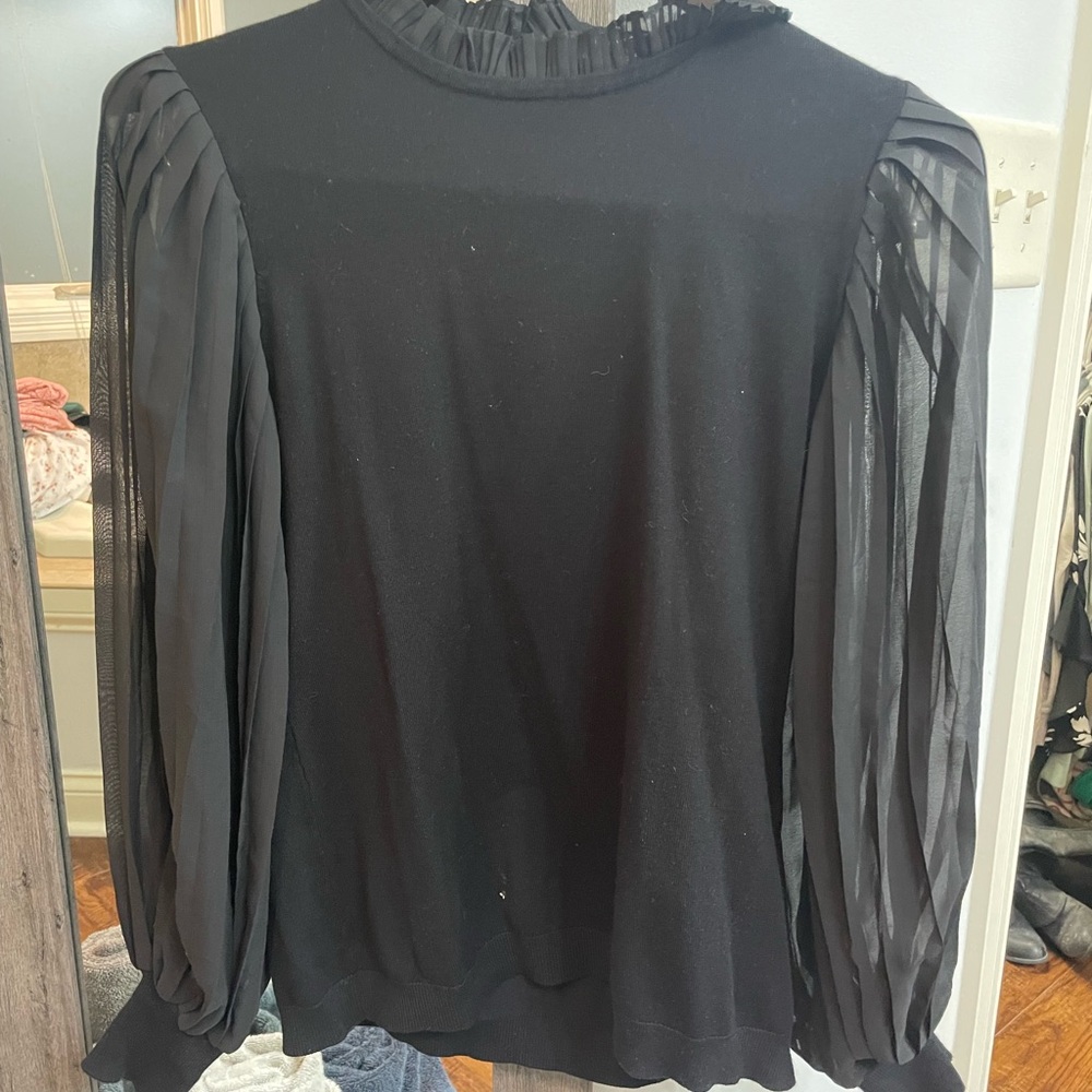 Adrianna Papell Black Blouse with Sheer Sleeves